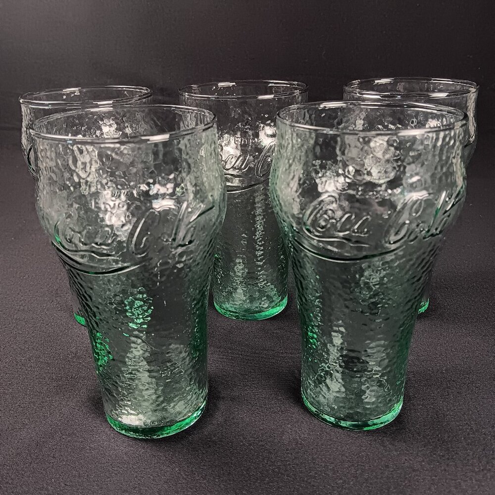 Set of 5 Vintage Coca Cola Pebbled Drinking Collector Glasses 6in